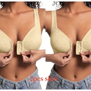 Premium Front Closure Wire-free Comfort Bra - Full Coverage Support for All-Day Wear, Easy Hook-and-Eye Design, Breathable Fabric (2-Pack) - 2pcs Skin