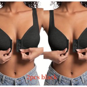 Premium Front Closure Wire-free Comfort Bra - Full Coverage Support for All-Day Wear, Easy Hook-and-Eye Design, Breathable Fabric (2-Pack) - 2pcs Black