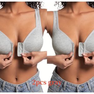 Premium Front Closure Wire-free Comfort Bra - Full Coverage Support for All-Day Wear, Easy Hook-and-Eye Design, Breathable Fabric (2-Pack) - 2pcs Gray