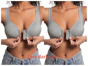 Premium Front Closure Wire-free Comfort Bra - Full Coverage Support for All-Day Wear, Easy Hook-and-Eye Design, Breathable Fabric (2-Pack) - 2pcs Dark Gray