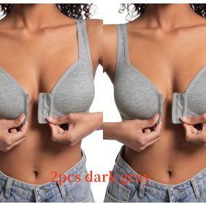 Premium Front Closure Wire-free Comfort Bra - Full Coverage Support for All-Day Wear, Easy Hook-and-Eye Design, Breathable Fabric (2-Pack) - 2pcs Dark Gray