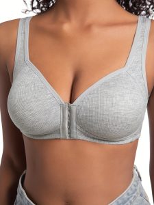 Premium Front Closure Wire-free Comfort Bra - Full Coverage Support for All-Day Wear, Easy Hook-and-Eye Design, Breathable Fabric (2-Pack) - Gray