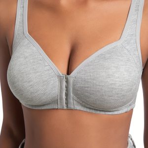 Premium Front Closure Wire-free Comfort Bra - Full Coverage Support for All-Day Wear, Easy Hook-and-Eye Design, Breathable Fabric (2-Pack) - Gray