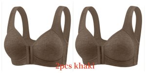 Premium Front Closure Wire-free Comfort Bra - Full Coverage Support for All-Day Wear, Easy Hook-and-Eye Design, Breathable Fabric (2-Pack) - 2pcs Khaki