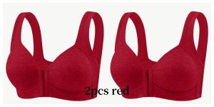Premium Front Closure Wire-free Comfort Bra - Full Coverage Support for All-Day Wear, Easy Hook-and-Eye Design, Breathable Fabric (2-Pack) - 2pcs Red