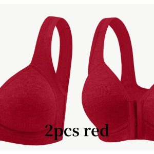 Premium Front Closure Wire-free Comfort Bra - Full Coverage Support for All-Day Wear, Easy Hook-and-Eye Design, Breathable Fabric (2-Pack) - 2pcs Red