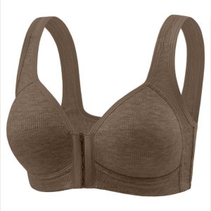 Premium Front Closure Wire-free Comfort Bra - Full Coverage Support for All-Day Wear, Easy Hook-and-Eye Design, Breathable Fabric (2-Pack) - Khaki