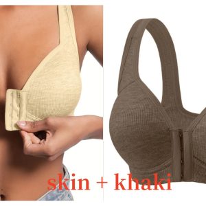 Premium Front Closure Wire-free Comfort Bra - Full Coverage Support for All-Day Wear, Easy Hook-and-Eye Design, Breathable Fabric (2-Pack) - Skin Khaki