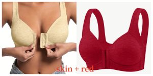 Premium Front Closure Wire-free Comfort Bra - Full Coverage Support for All-Day Wear, Easy Hook-and-Eye Design, Breathable Fabric (2-Pack) - Skin Red