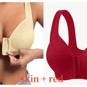Premium Front Closure Wire-free Comfort Bra - Full Coverage Support for All-Day Wear, Easy Hook-and-Eye Design, Breathable Fabric (2-Pack) - Skin Red