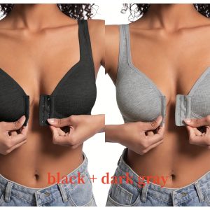 Premium Front Closure Wire-free Comfort Bra - Full Coverage Support for All-Day Wear, Easy Hook-and-Eye Design, Breathable Fabric (2-Pack) - Black Dark Gray