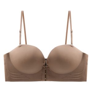 Premium Seamless Front-Closure Strapless Bra - Supportive Non-Slip Design for Evening Gowns & Off-Shoulder Tops - Comfortable Everyday Fit - Coffee