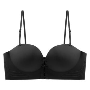 Premium Seamless Front-Closure Strapless Bra - Supportive Non-Slip Design for Evening Gowns & Off-Shoulder Tops - Comfortable Everyday Fit - Black