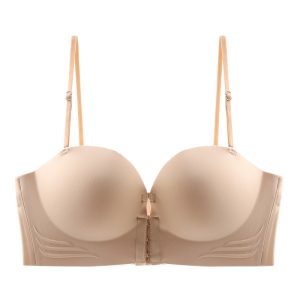 Premium Seamless Front-Closure Strapless Bra - Supportive Non-Slip Design for Evening Gowns & Off-Shoulder Tops - Comfortable Everyday Fit - Apricot
