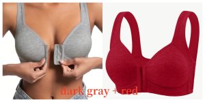 Premium Front Closure Wire-free Comfort Bra - Full Coverage Support for All-Day Wear, Easy Hook-and-Eye Design, Breathable Fabric (2-Pack) - Dark Gray Red