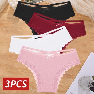 Premium 3-Pack Women’s Cotton Panties - Soft Breathable Lace Trim Underwear for All-Day Comfort - Everyday Fit, Sizes S-XL