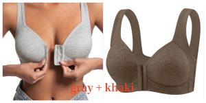 Premium Front Closure Wire-free Comfort Bra - Full Coverage Support for All-Day Wear, Easy Hook-and-Eye Design, Breathable Fabric (2-Pack) - Gray Khaki