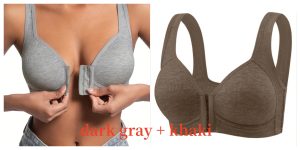 Premium Front Closure Wire-free Comfort Bra - Full Coverage Support for All-Day Wear, Easy Hook-and-Eye Design, Breathable Fabric (2-Pack) - Dark Gray Khaki