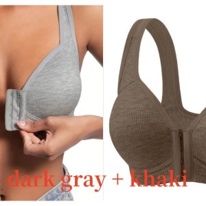 Premium Front Closure Wire-free Comfort Bra - Full Coverage Support for All-Day Wear, Easy Hook-and-Eye Design, Breathable Fabric (2-Pack) - Dark Gray Khaki