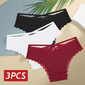 Premium 3-Pack Women’s Cotton Panties - Soft Breathable Lace Trim Underwear for All-Day Comfort - Everyday Fit, Sizes S-XL - Set 1