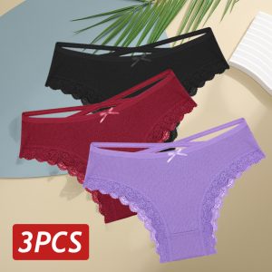 Premium 3-Pack Women’s Cotton Panties - Soft Breathable Lace Trim Underwear for All-Day Comfort - Everyday Fit, Sizes S-XL - Set 6