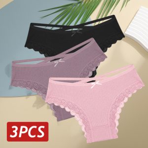 Premium 3-Pack Women’s Cotton Panties - Soft Breathable Lace Trim Underwear for All-Day Comfort - Everyday Fit, Sizes S-XL - Set 7