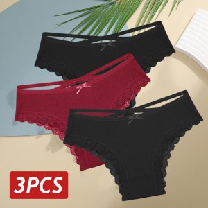 Premium 3-Pack Women’s Cotton Panties - Soft Breathable Lace Trim Underwear for All-Day Comfort - Everyday Fit, Sizes S-XL - Set 8