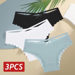 Premium 3-Pack Women’s Cotton Panties - Soft Breathable Lace Trim Underwear for All-Day Comfort - Everyday Fit, Sizes S-XL - Set 9