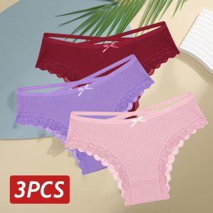 Premium 3-Pack Women’s Cotton Panties - Soft Breathable Lace Trim Underwear for All-Day Comfort - Everyday Fit, Sizes S-XL - Set 11