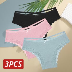 Premium 3-Pack Women’s Cotton Panties - Soft Breathable Lace Trim Underwear for All-Day Comfort - Everyday Fit, Sizes S-XL - Set 12