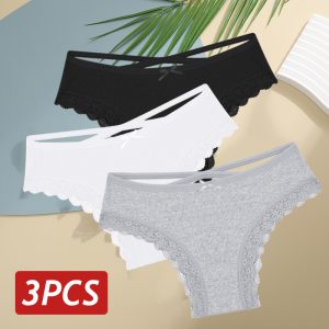 Premium 3-Pack Women’s Cotton Panties - Soft Breathable Lace Trim Underwear for All-Day Comfort - Everyday Fit, Sizes S-XL - Set 14
