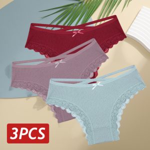 Premium 3-Pack Women’s Cotton Panties - Soft Breathable Lace Trim Underwear for All-Day Comfort - Everyday Fit, Sizes S-XL - Set 15