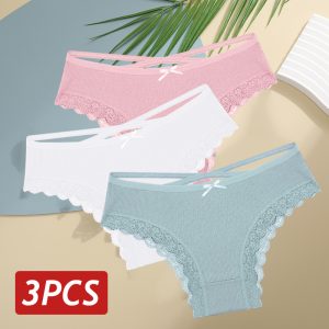 Premium 3-Pack Women’s Cotton Panties - Soft Breathable Lace Trim Underwear for All-Day Comfort - Everyday Fit, Sizes S-XL - Set 16